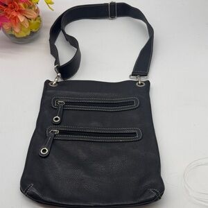 Avorio Italian Black Crossbody Bag with Double Zipper